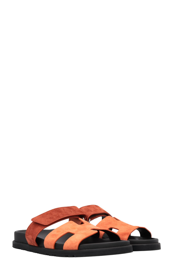 HERMÈS Chypre Flats Orange Brown Suede