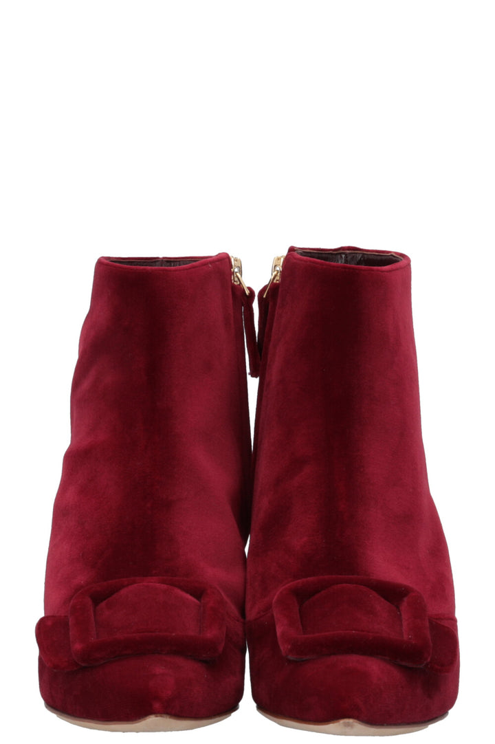 MANOLO BLAHNIK Baylow Ankle Boots Velvet Red