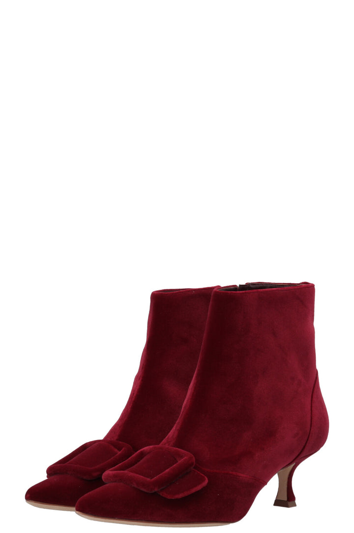 MANOLO BLAHNIK Baylow Ankle Boots Velvet Red