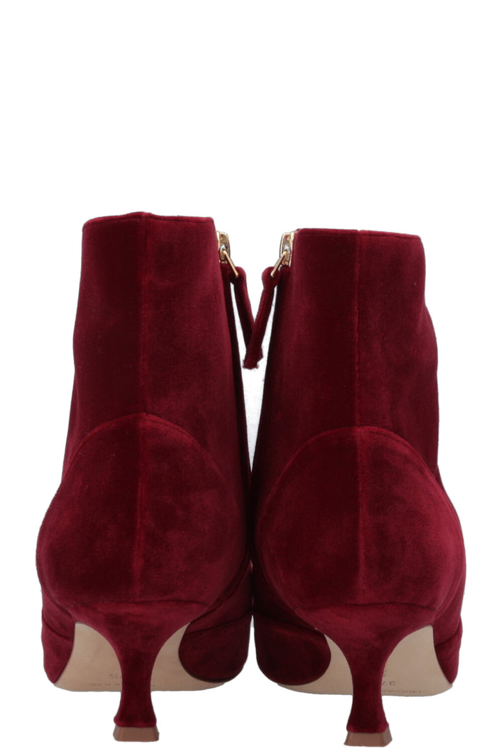 MANOLO BLAHNIK Baylow Ankle Boots Velvet Red
