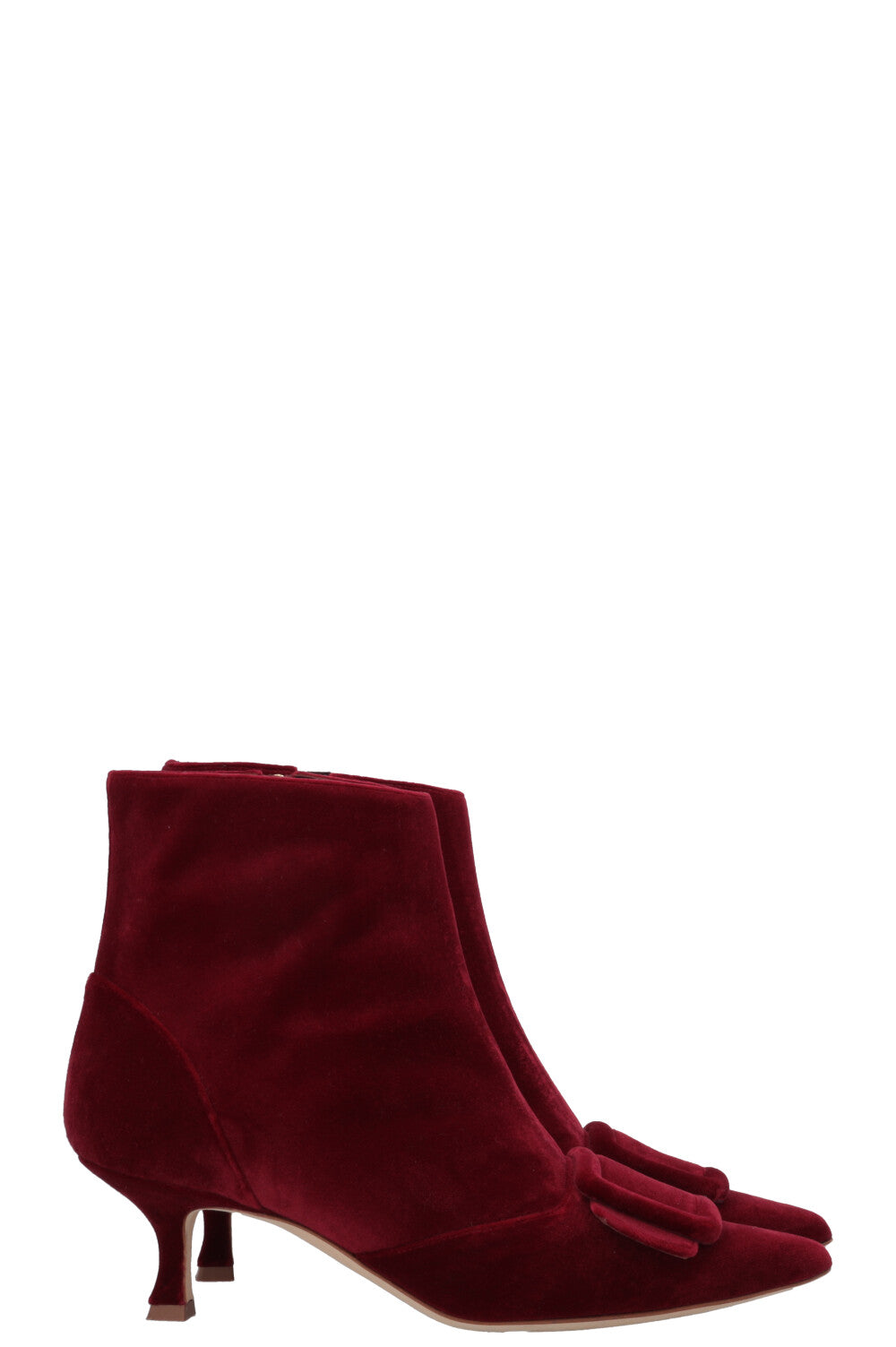 MANOLO BLAHNIK Baylow Ankle Boots Velvet Red