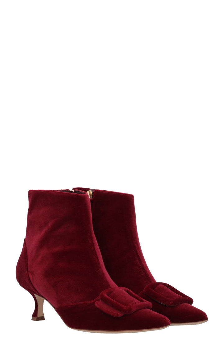 MANOLO BLAHNIK Baylow Ankle Boots Velvet Red