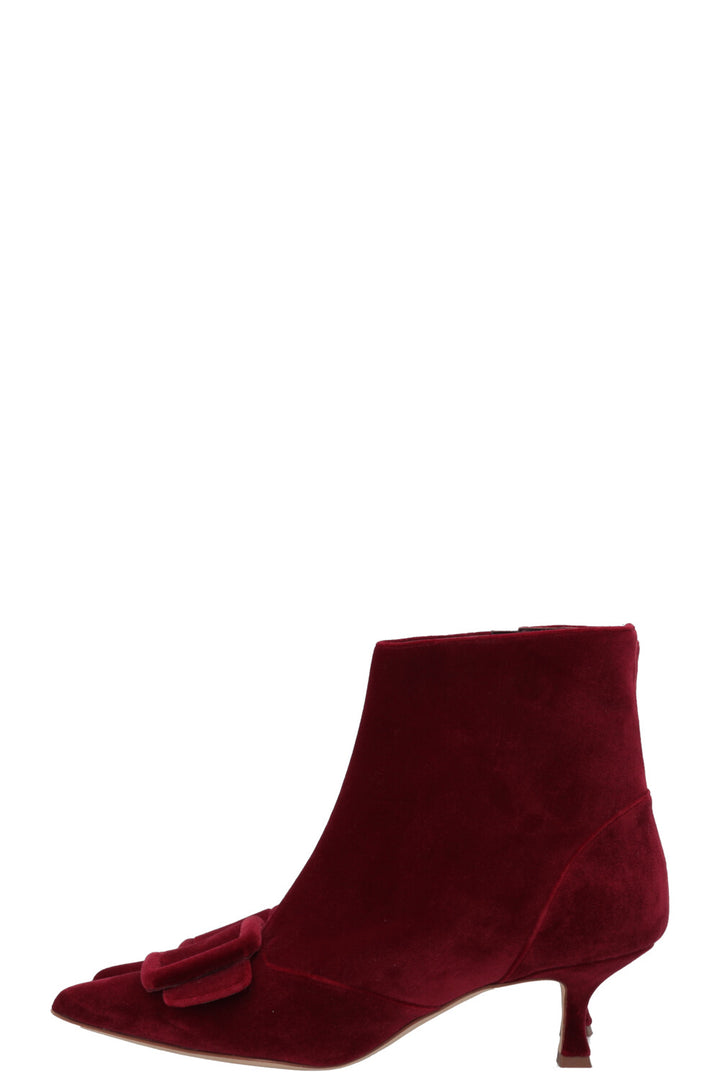 MANOLO BLAHNIK Baylow Ankle Boots Velvet Red