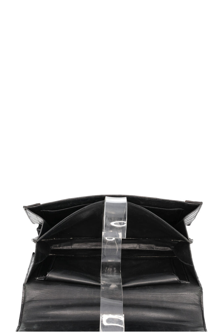 HERMÈS The Piano Handbag Black Porosus Croco