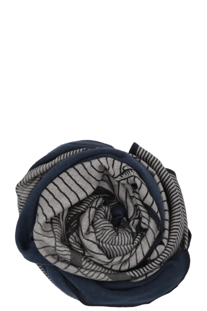 HERMÈS Scarf Cashmere Silk Blue Grey