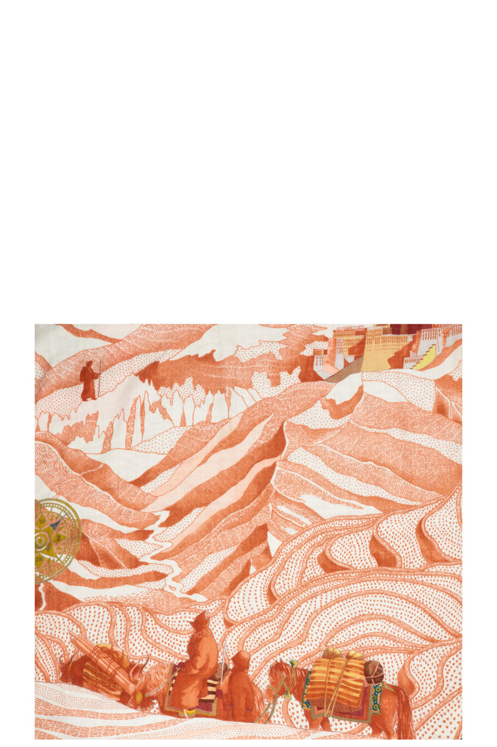 HERMÈS La Femme aux semelles de vent Scarf 140 Cashmere Orange