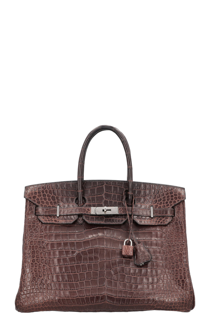 HERMÈS Birkin 35 Alligator Porosus Mat Havane Palladium