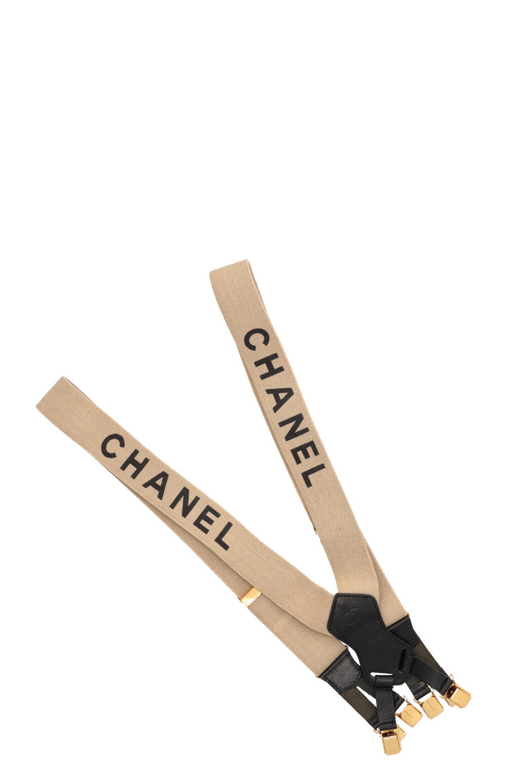 CHANEL 1994 Logo Suspender Beige Black