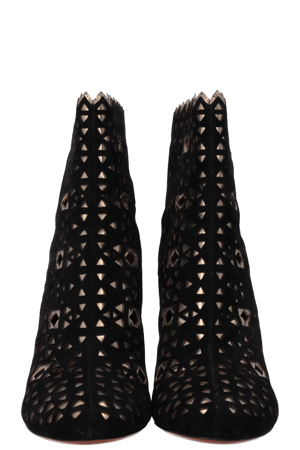 Bottines ALAIA découpées au laser en daim noir doré