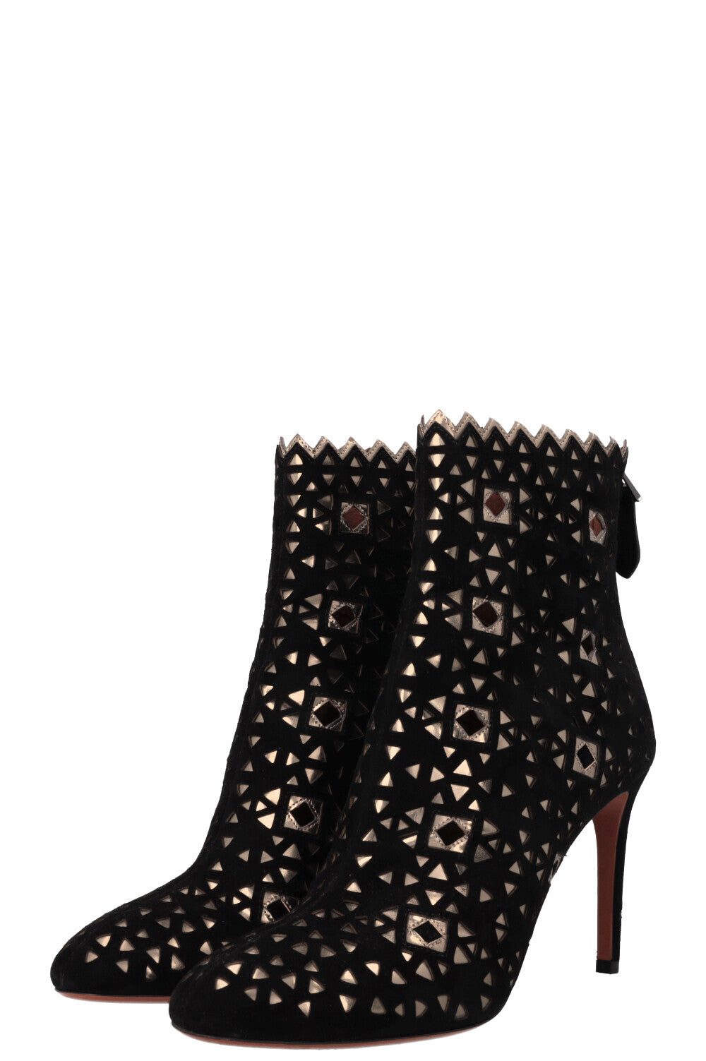 Bottines ALAIA découpées au laser en daim noir doré