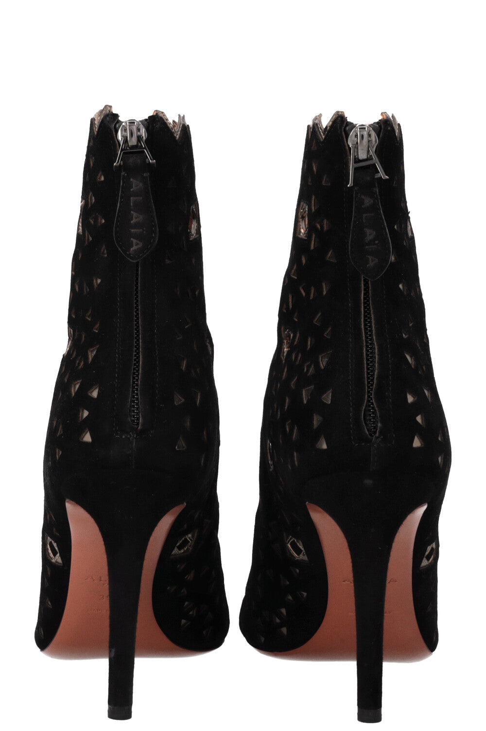 Bottines ALAIA découpées au laser en daim noir doré