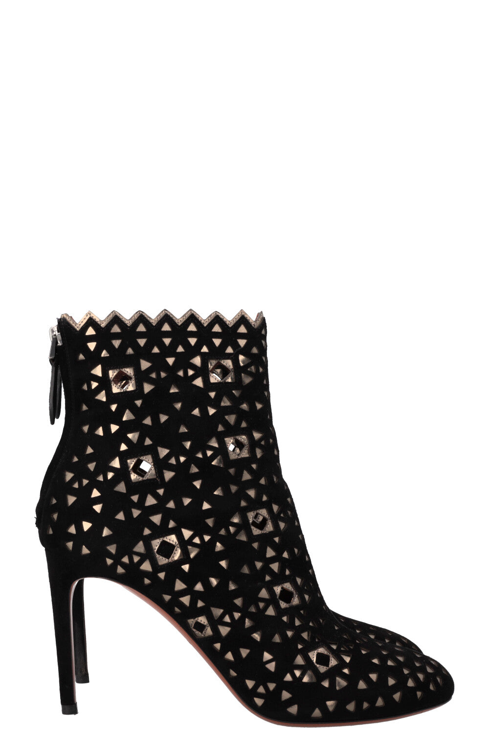 Bottines ALAIA découpées au laser en daim noir doré
