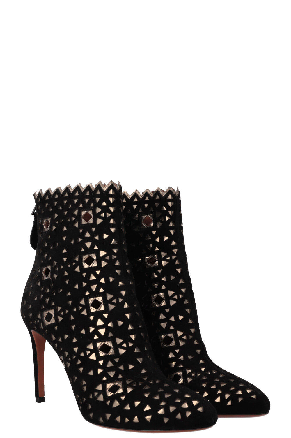 Bottines ALAIA découpées au laser en daim noir doré