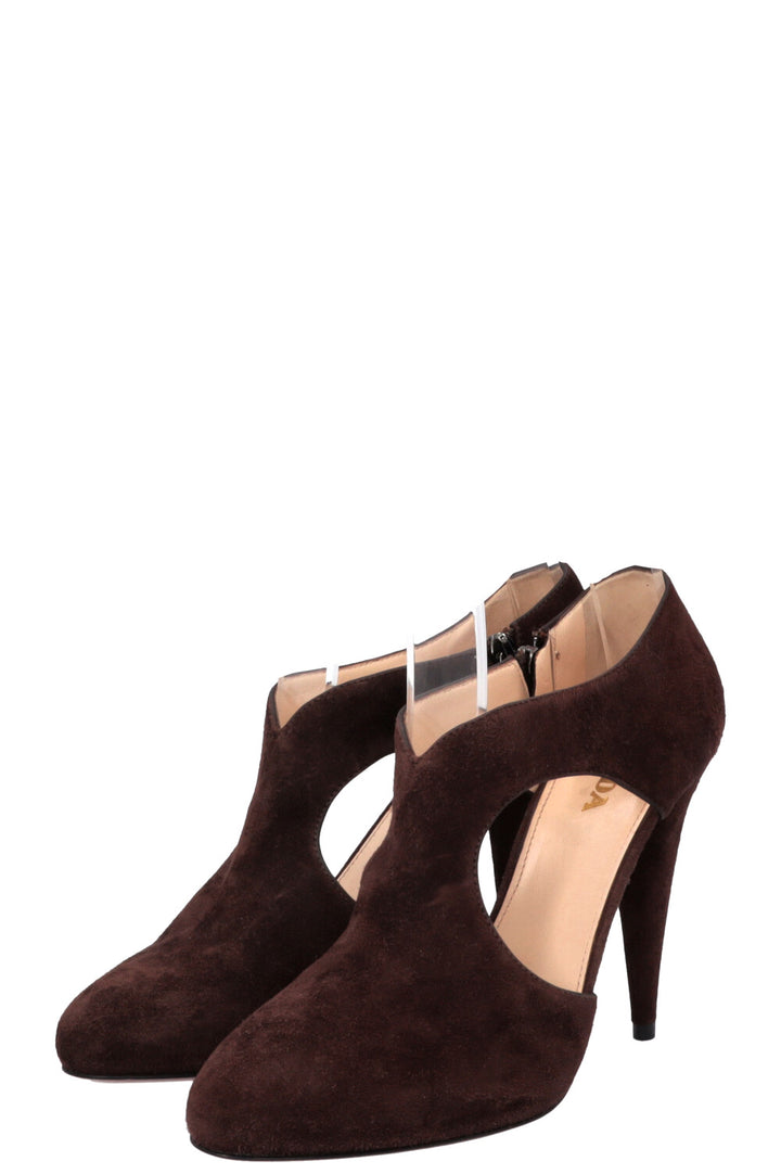 PRADA Cut Out Heels Suede Brown