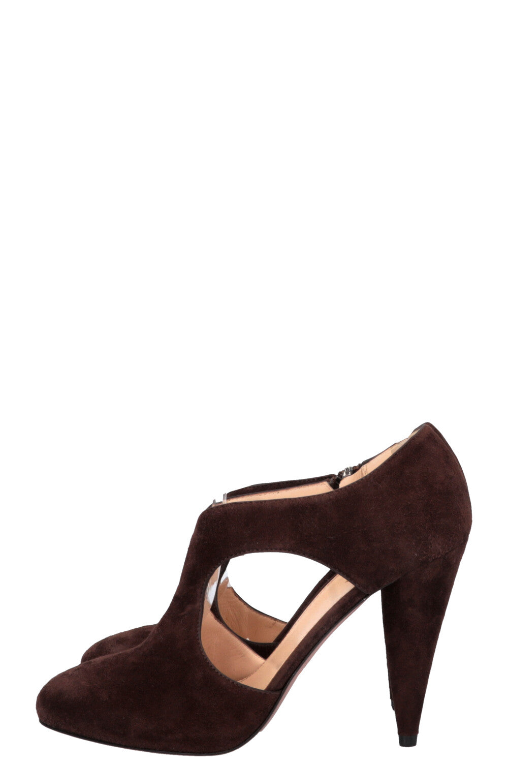 PRADA Cut Out Heels Suede Brown