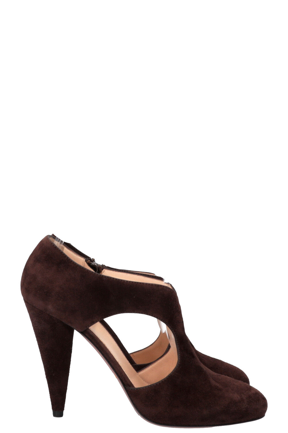 PRADA Cut Out Heels Suede Brown
