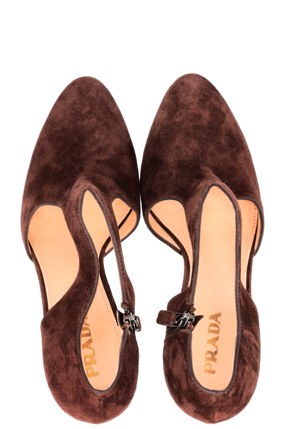PRADA Cut Out Heels Suede Brown