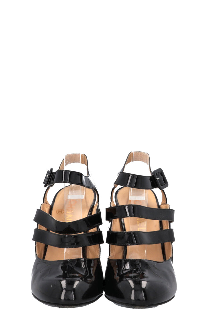 CHANEL Gaiters Heels Patent Black Beige