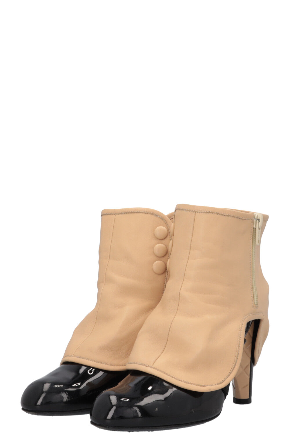 CHANEL Gaiters Heels Patent Black Beige