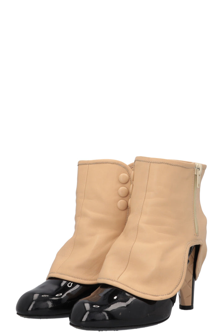 CHANEL Gaiters Heels Patent Black Beige