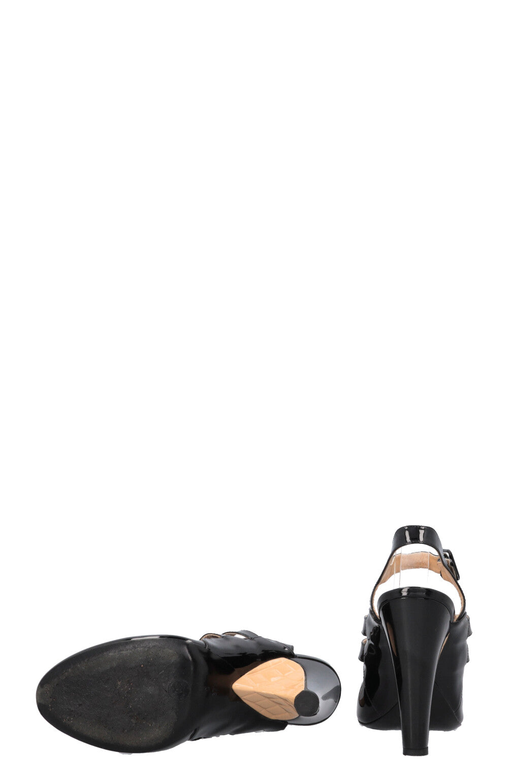 CHANEL Gaiters Heels Patent Black Beige