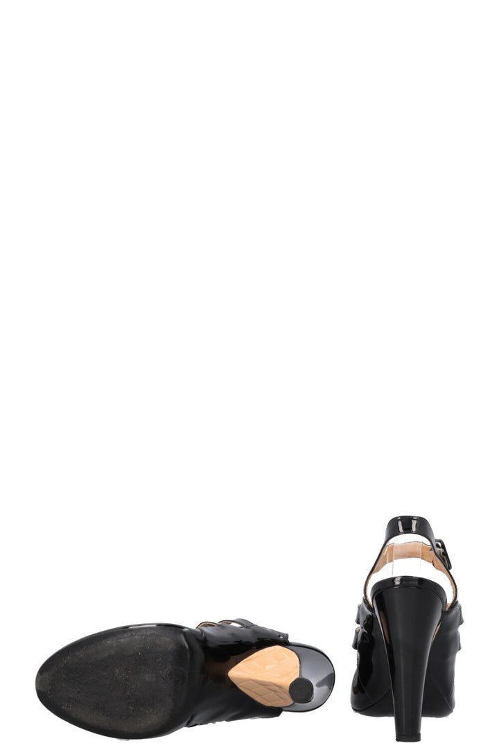 CHANEL Gaiters Heels Patent Black Beige