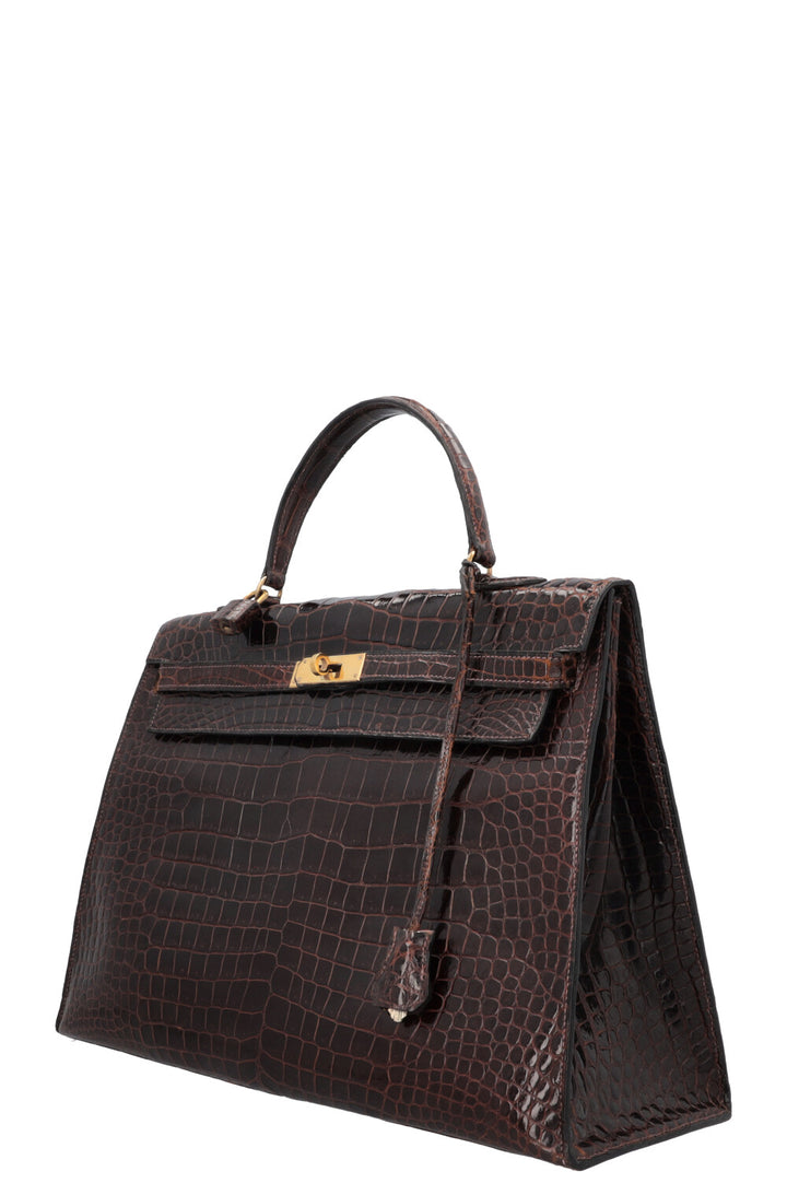 HERMÈS Vintage Kelly 35 Alligator Mississippiensis Chocolat