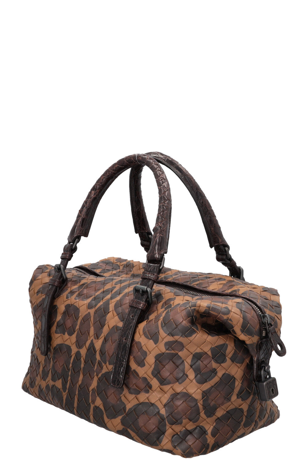 BOTTEGA VENETA Boston Bag Intrecciato Cheetah Brown