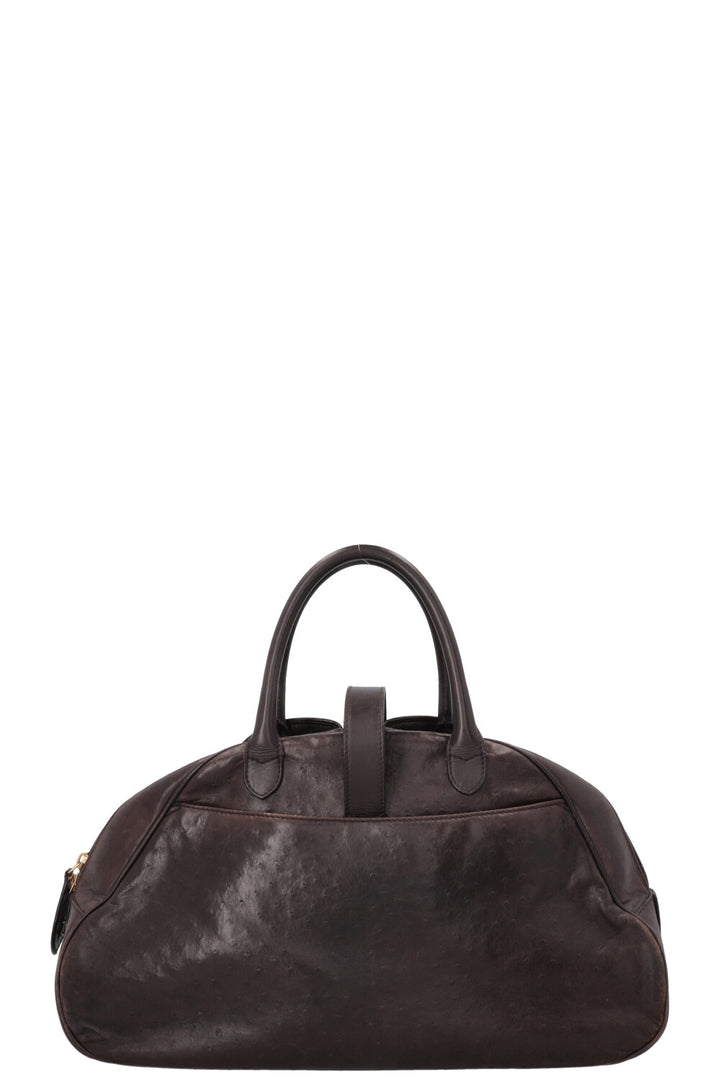 CHRISTIAN DIOR Double Saddle Bowler Bag Ostrich Brown
