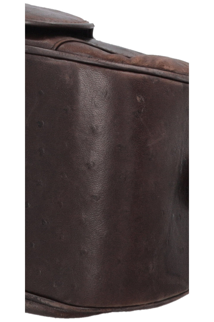 CHRISTIAN DIOR Double Saddle Bowler Bag Ostrich Brown