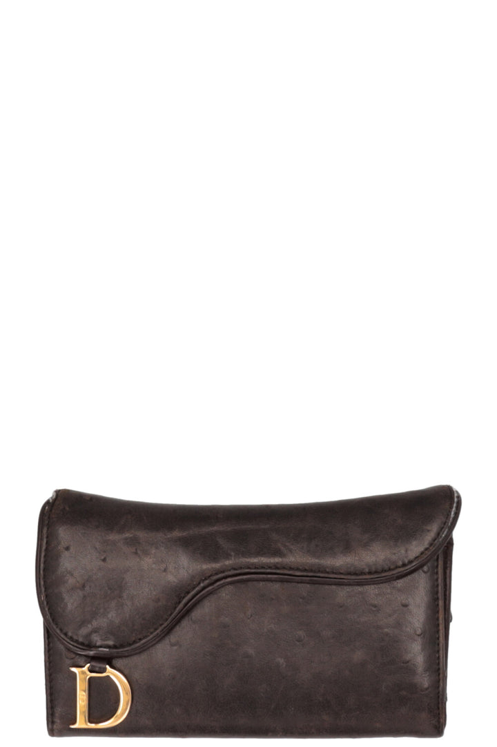 Portefeuille Saddle Christian Dior marron autruche