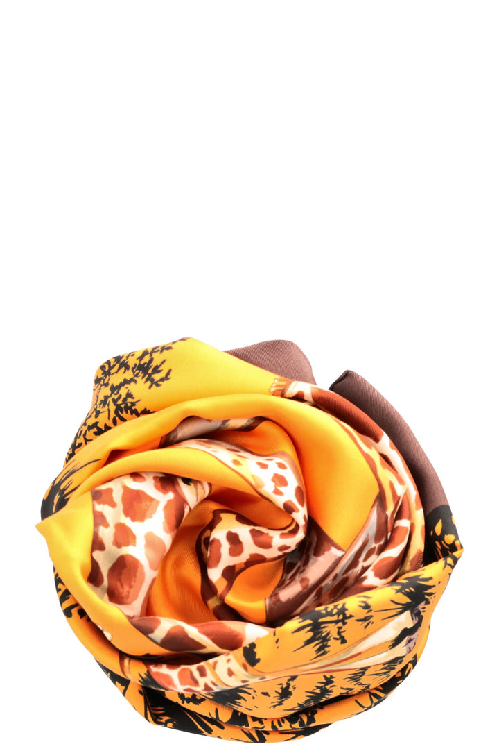 HERMÈS Les Girafes 90 Scarf Silk Brown Orange