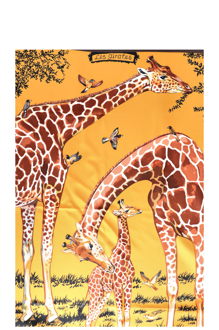 HERMÈS Les Girafes 90 Scarf Silk Brown Orange