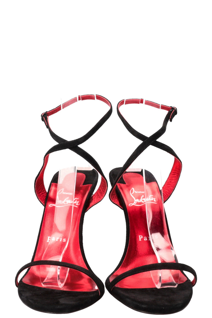 CHRISTIAN LOUBOUTIN Arch Queen 100 Crystal Sandals Suede Black