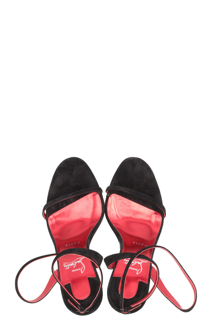 CHRISTIAN LOUBOUTIN Arch Queen 100 Crystal Sandals Suede Black