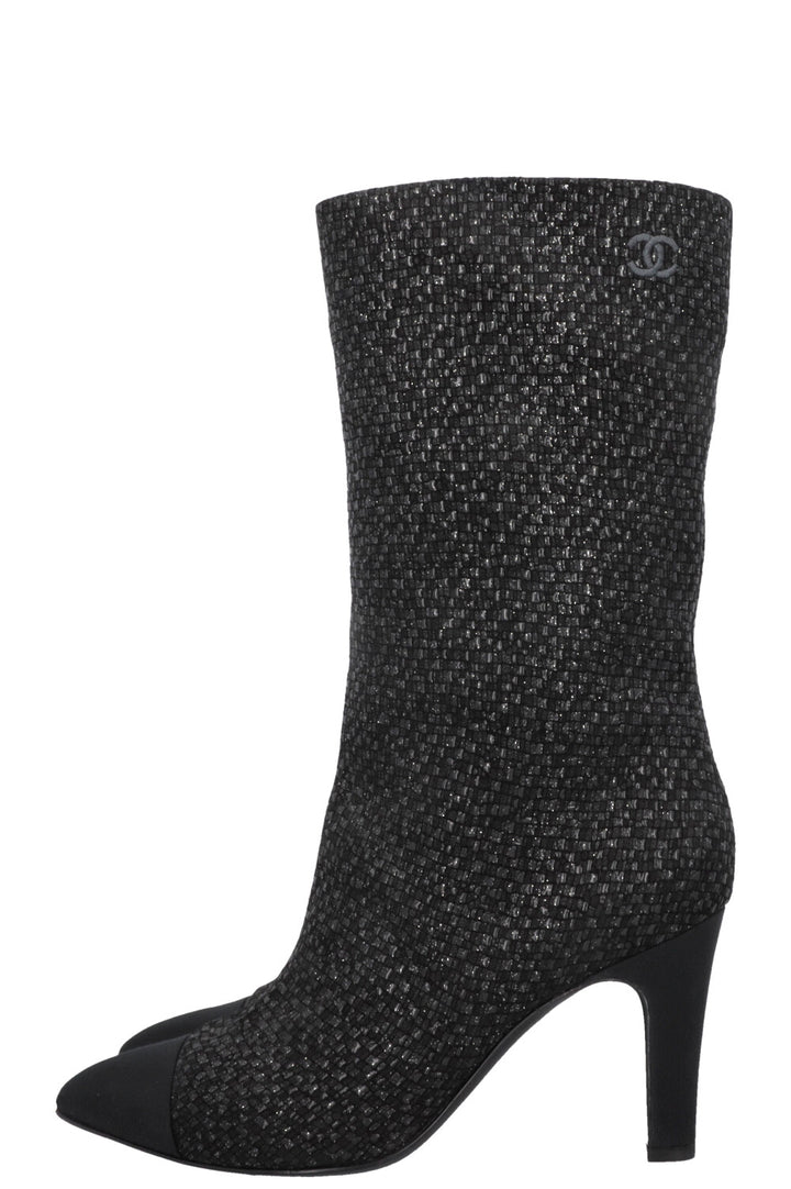Bottes montantes CHANEL Gabrielle en toile pailletée noire