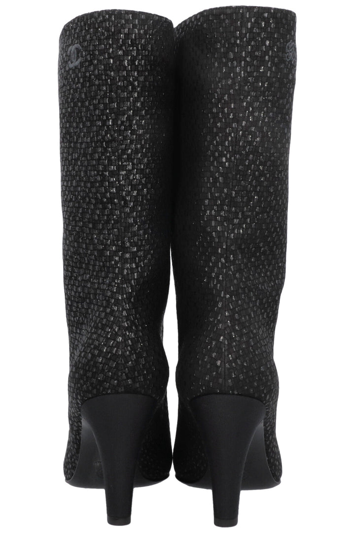 Bottes montantes CHANEL Gabrielle en toile pailletée noire