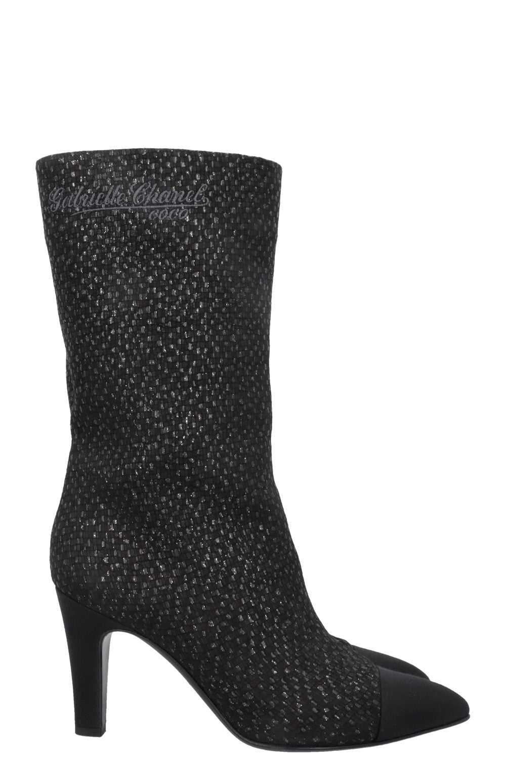 Bottes montantes CHANEL Gabrielle en toile pailletée noire
