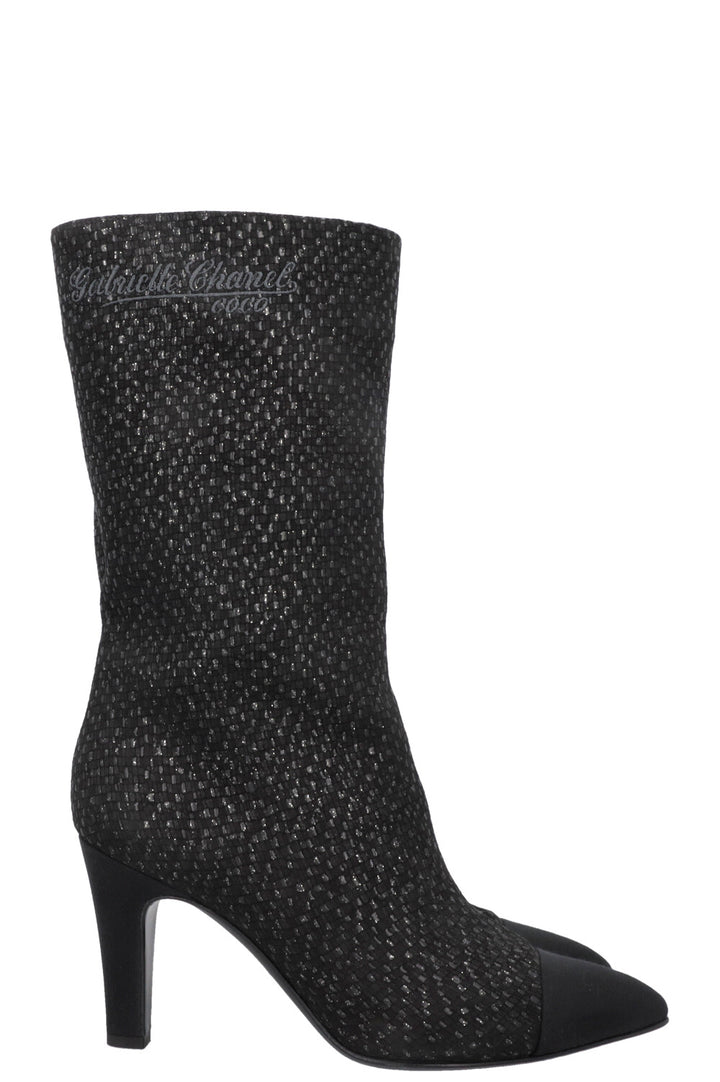 Bottes montantes CHANEL Gabrielle en toile pailletée noire
