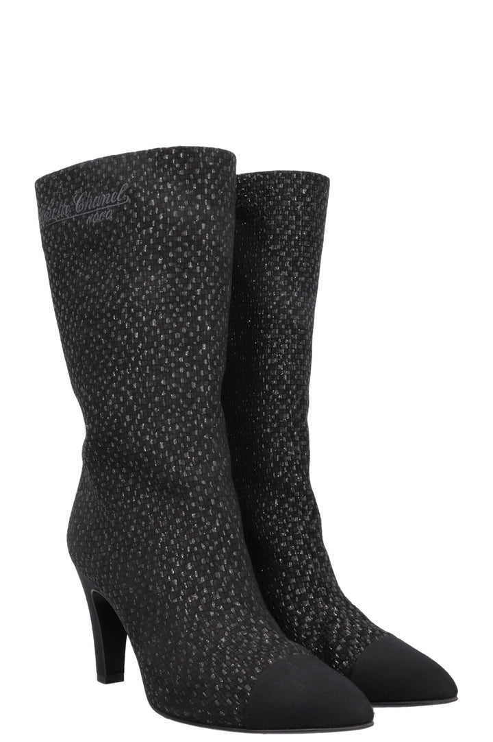 Bottes montantes CHANEL Gabrielle en toile pailletée noire