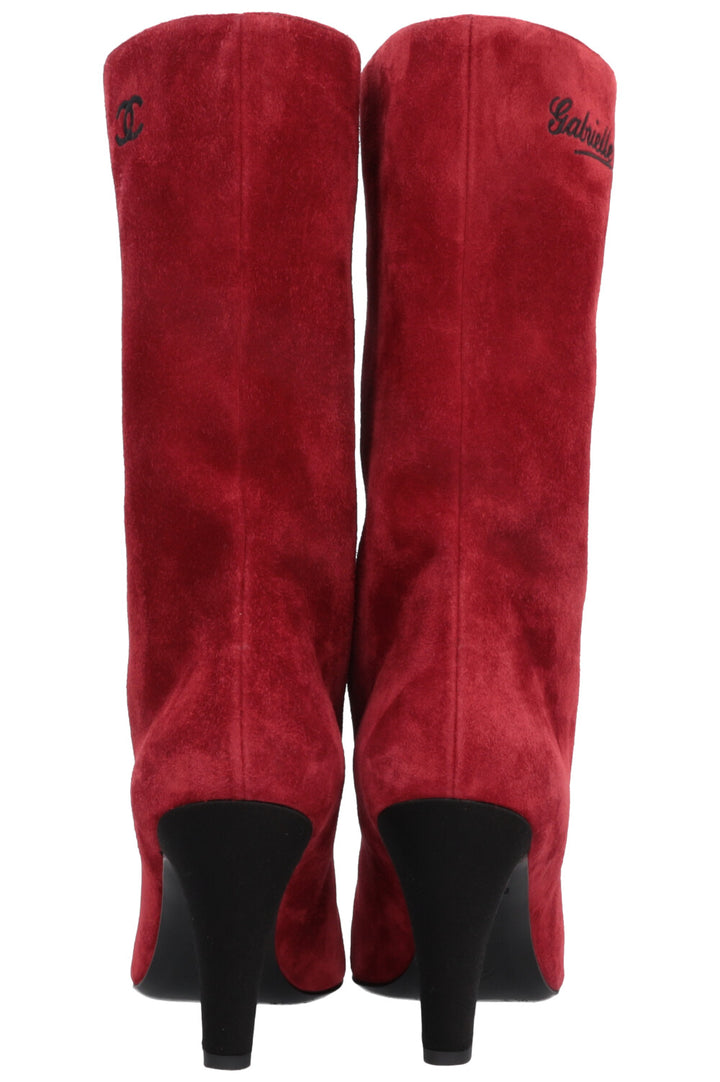 CHANEL Gabrielle High Ankle Boots Suede Red