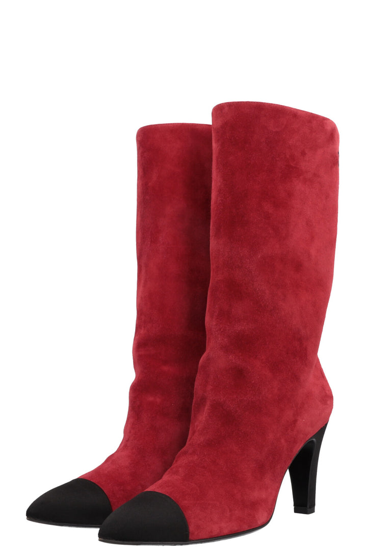 CHANEL Gabrielle High Ankle Boots Suede Red