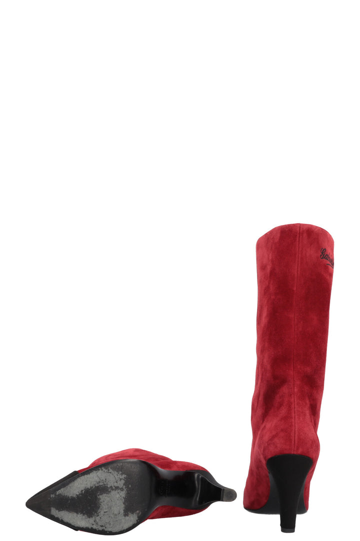 CHANEL Gabrielle High Ankle Boots Suede Red