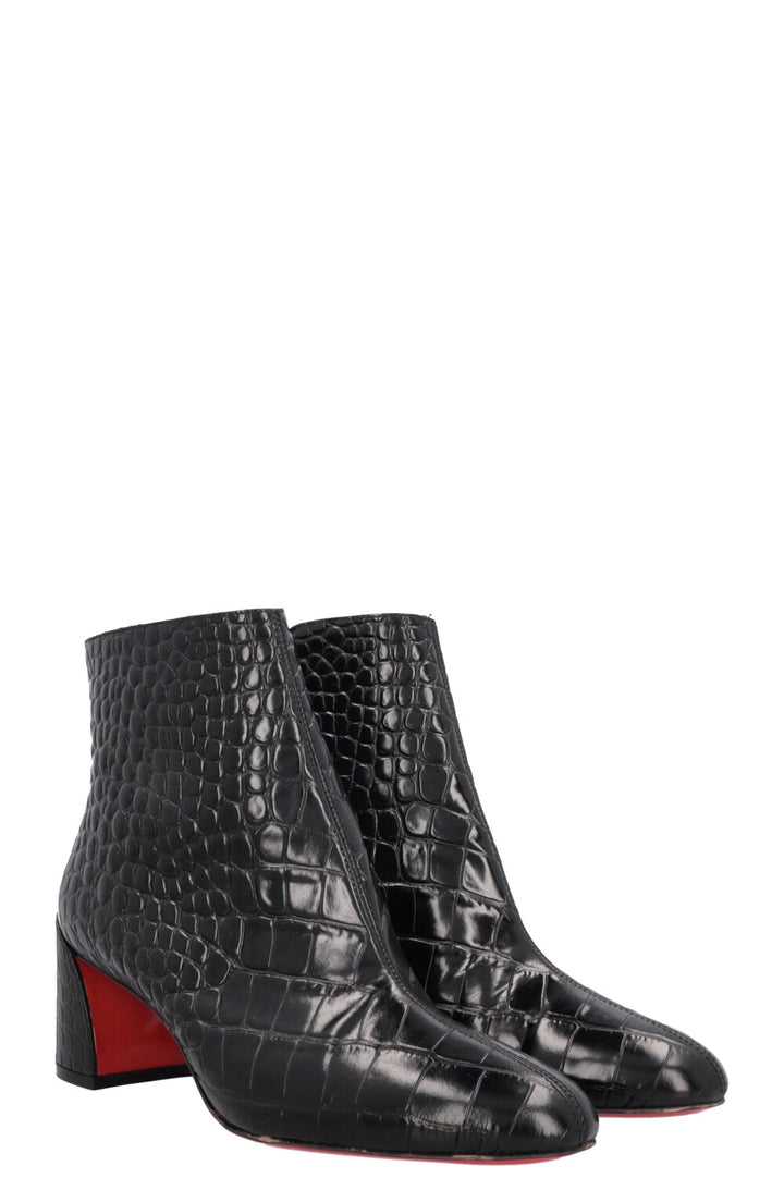 CHRISTIAN LOUBOUTIN Turela 55 Croc Embossed Ankle Boots Black