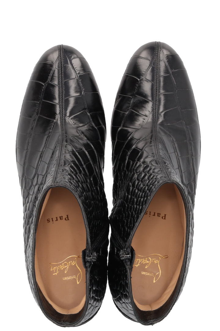 CHRISTIAN LOUBOUTIN Turela 55 Croc Embossed Ankle Boots Black