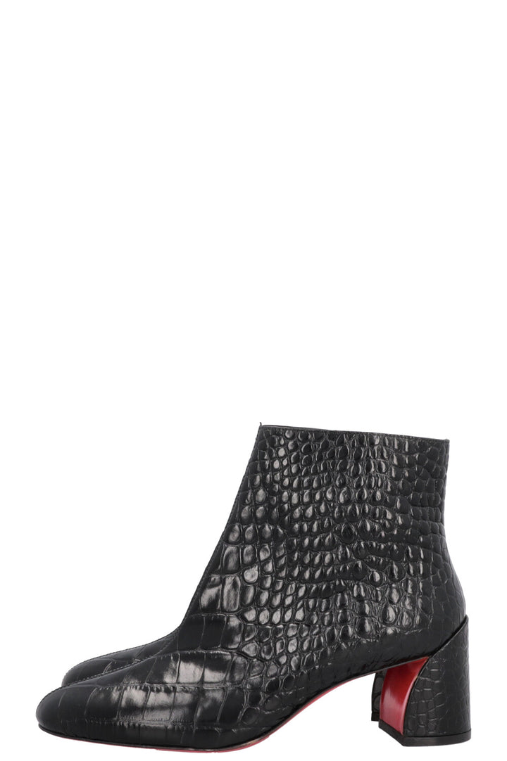CHRISTIAN LOUBOUTIN Turela 55 Croc Embossed Ankle Boots Black