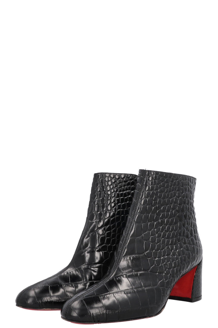 CHRISTIAN LOUBOUTIN Turela 55 Croc Embossed Ankle Boots Black