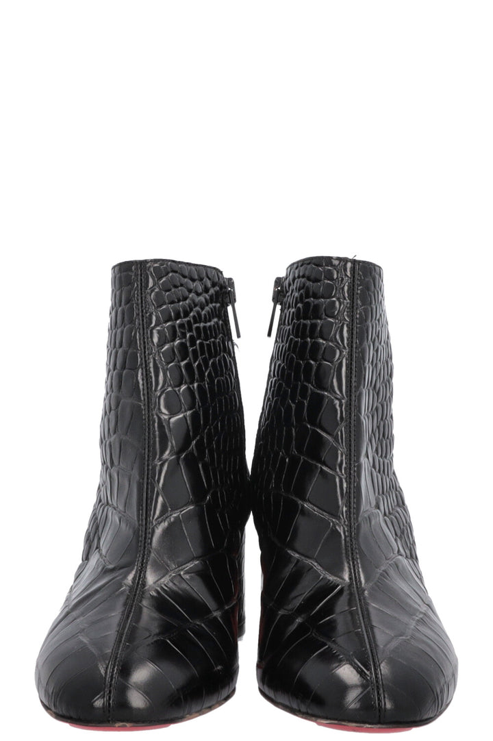 CHRISTIAN LOUBOUTIN Turela 55 Croc Embossed Ankle Boots Black