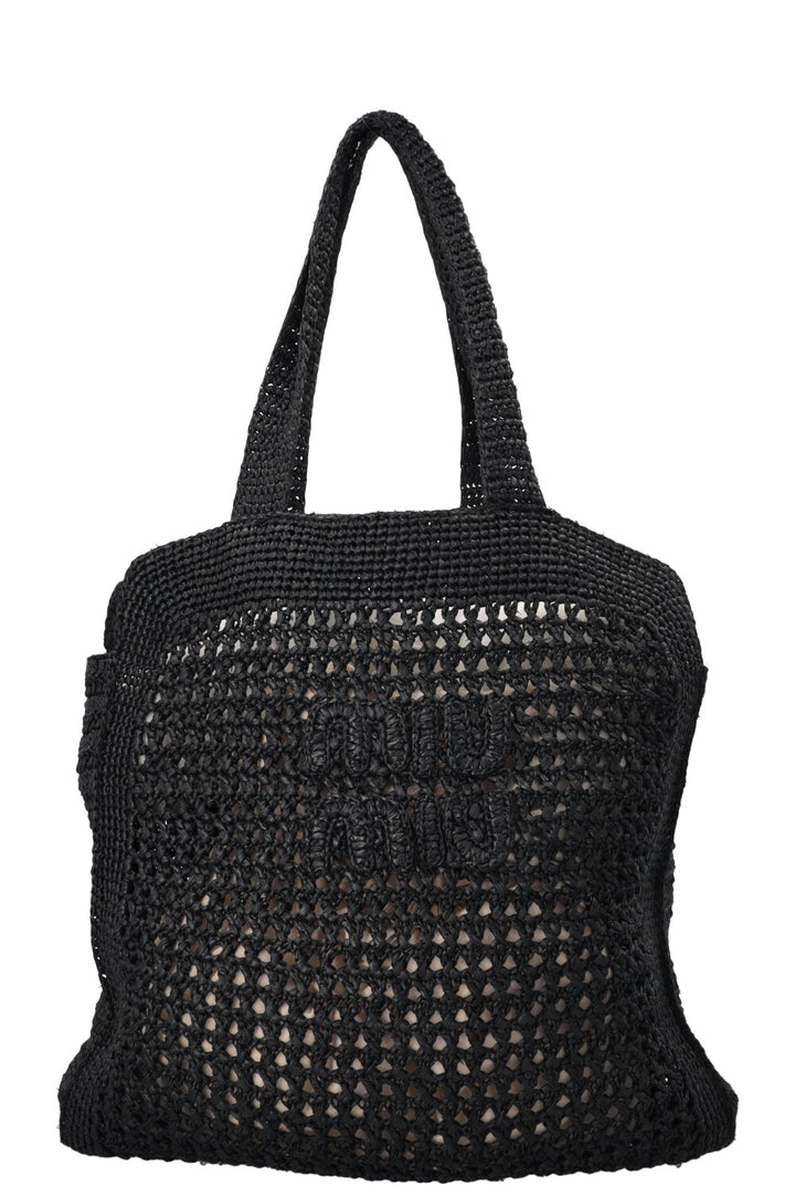 MIUMIU Logo Raffia Tote Bag Black