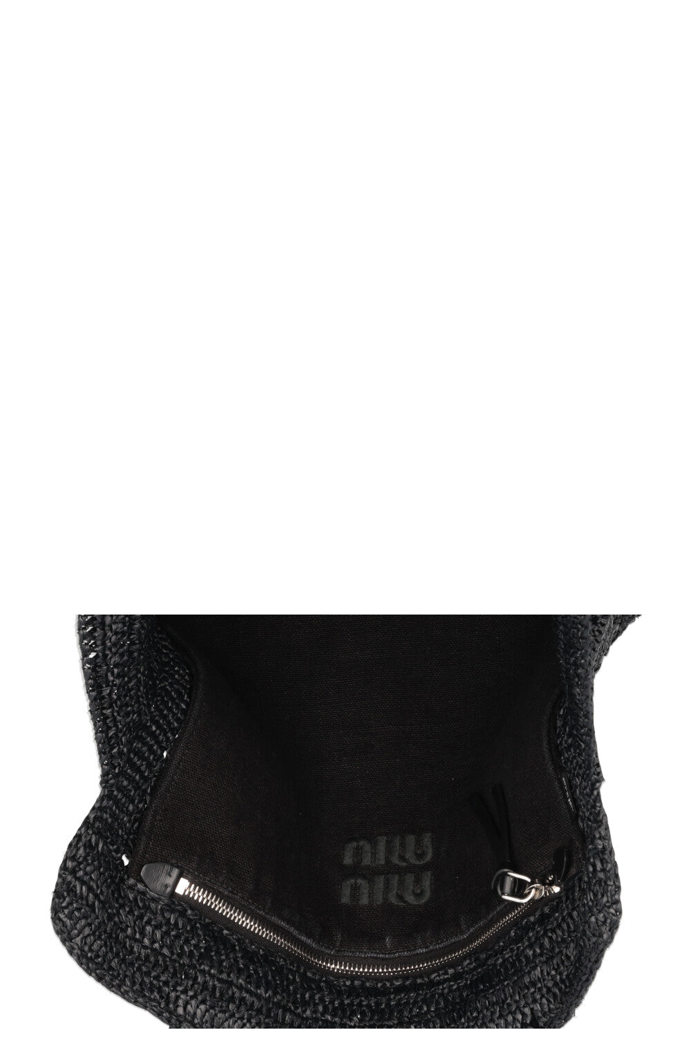 MIUMIU Logo Raffia Tote Bag Black